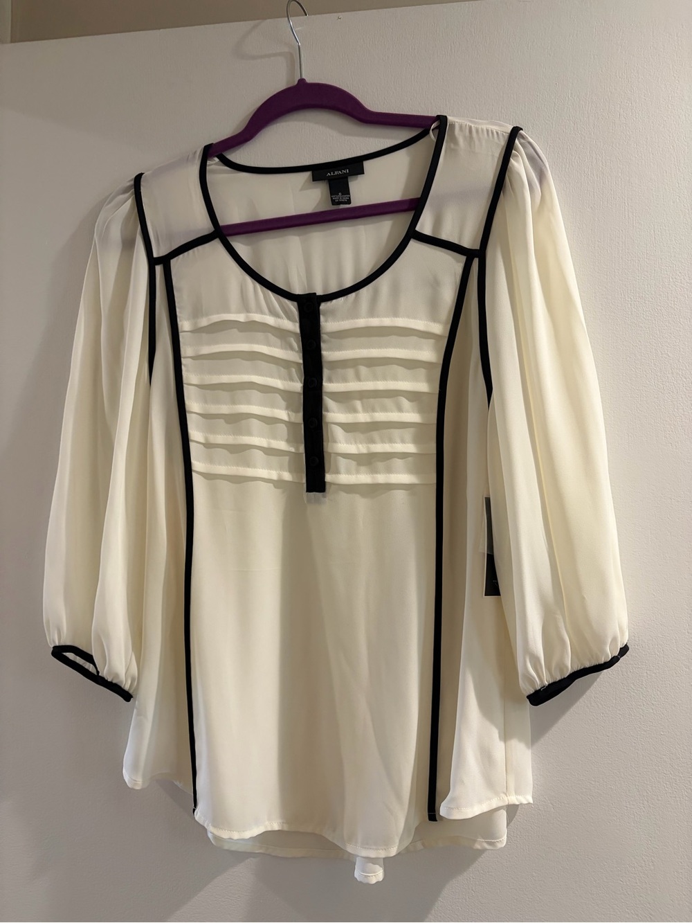 Alfani Cream Blouse with Black Piping